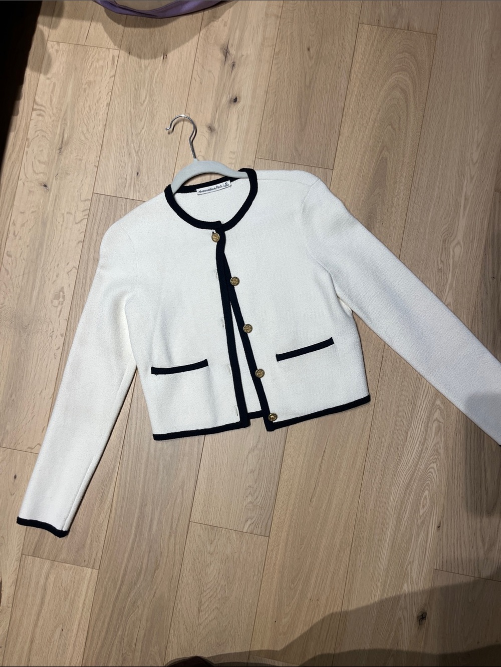 Abercrombie Cream Cropped Cardigan with Black Trim